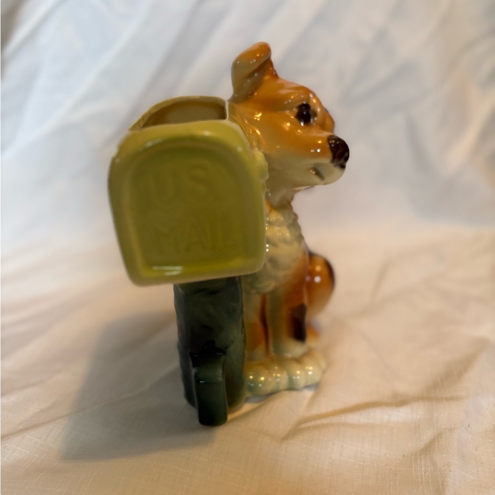 Vintage Ceramic Dog Figurine with Mailbox Planter - Picture 2 of 10